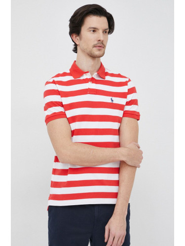 Памучна тениска с яка Polo Ralph Lauren в червено с десен