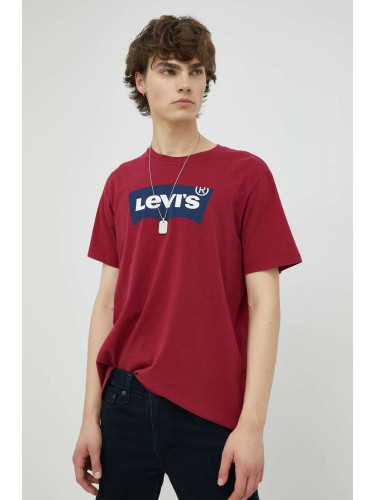 Памучна тениска Levi's в бордо с принт