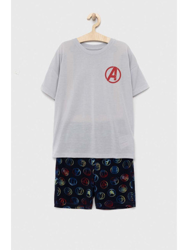 Детска пижама GAP x Marvel в сиво с десен