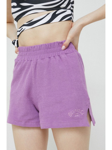 Памучен къс панталон Billabong в лилаво с изчистен дизайн с висока талия