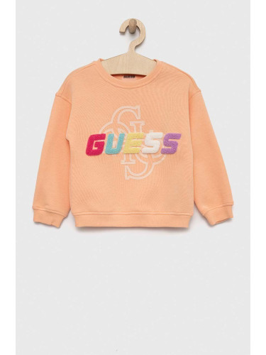 Детски суичър Guess в оранжево с апликация