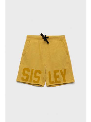 Детски памучен къс панталон Sisley в жълто с регулируема талия
