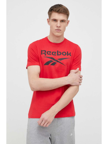 Памучна тениска Reebok в червено с принт