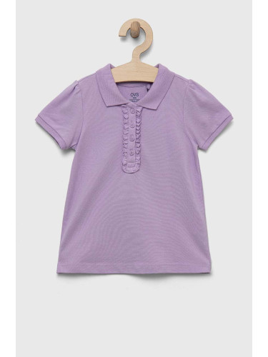 Детска памучна тениска OVS в лилаво с яка тип peter pan