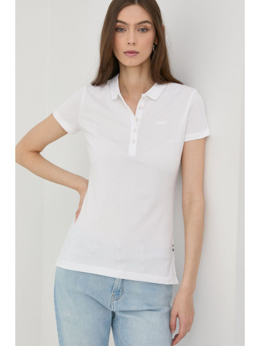 Памучна тениска BOSS в бяло с яка тип peter pan 50475176