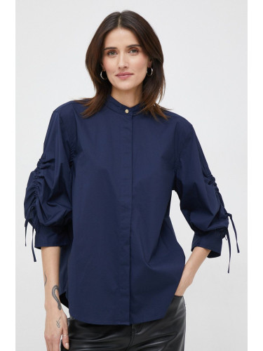Риза Lauren Ralph Lauren дамска в тъмносиньо със стандартна кройка с права яка