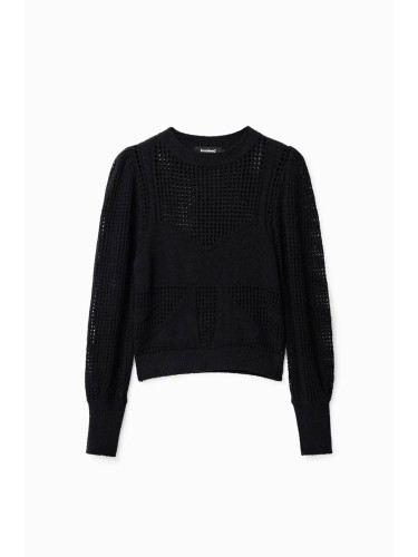 Памучен пуловер Desigual в черно от лека материя