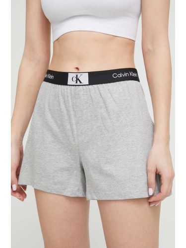 Домашен къс панталон от памук Calvin Klein Underwear в сиво с принт с висока талия