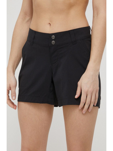 Къси панталони Columbia дамско в тъмносиньо с изчистен дизайн със стандартна талия