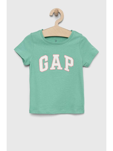 Детска памучна тениска GAP в зелено