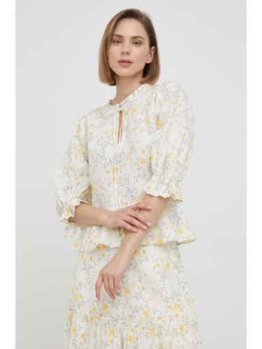 Ленена блуза Polo Ralph Lauren дамска в жълто с флорален десен