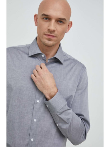 Памучна риза Seidensticker мъжка в сиво с кройка по тялото класическа яка 01.666250