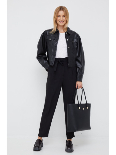 Панталони Sisley в черно със стандартна кройка, с висока талия