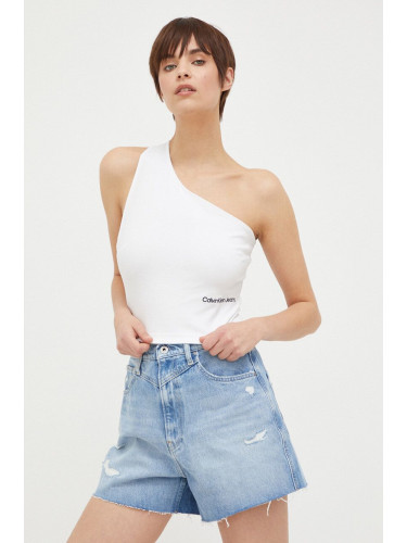 Топ Calvin Klein Jeans дамски в бяло с гол гръб