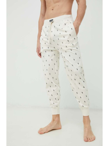 Памучно долнище на пижама Polo Ralph Lauren в бежово с десен 714899500