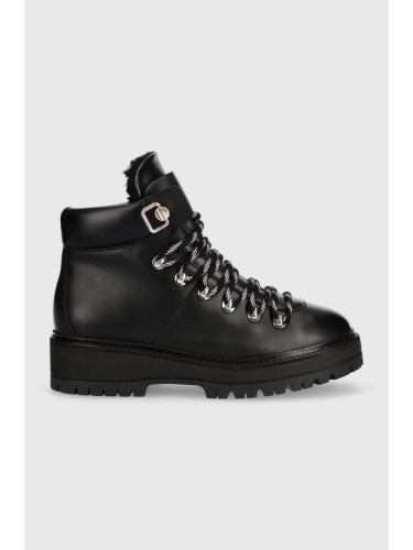 Боти Tommy Hilfiger Leather Outdoor Flat Boot в черно с платформа с лека изолация