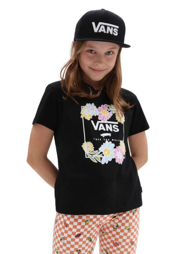 Детска памучна тениска Vans ELEVATED FLORAL CREW Black в черно с принт
