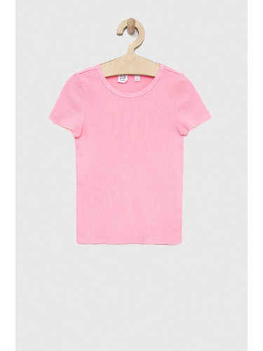 Детска памучна тениска GAP в розово