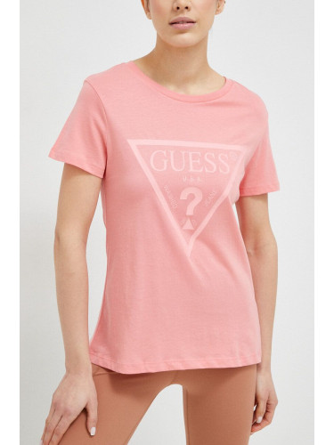 Памучна тениска Guess ADELE в розово V2YI07 K8HM0