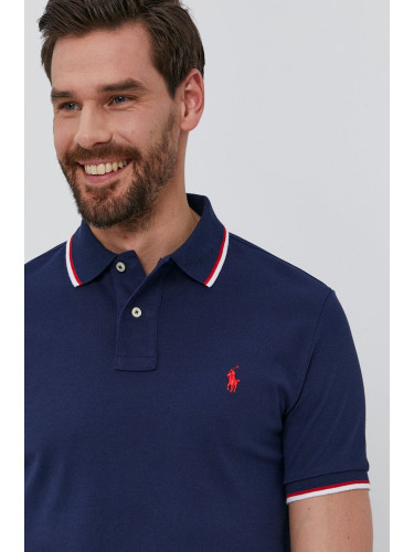 Тениска с яка Polo Ralph Lauren мъжка в тъмносиньо с изчистен дизайн 710842621003