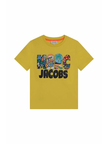 Детска памучна тениска Marc Jacobs в жълто с принт