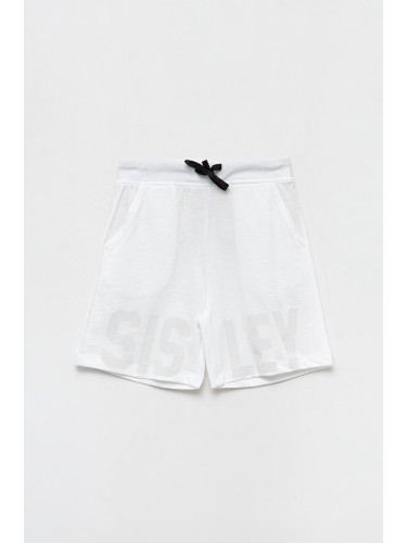 Детски памучен къс панталон Sisley в бяло с регулируема талия