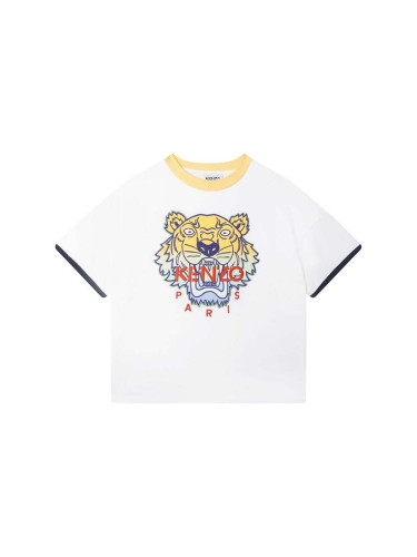 Детска памучна тениска Kenzo Kids в бяло с принт