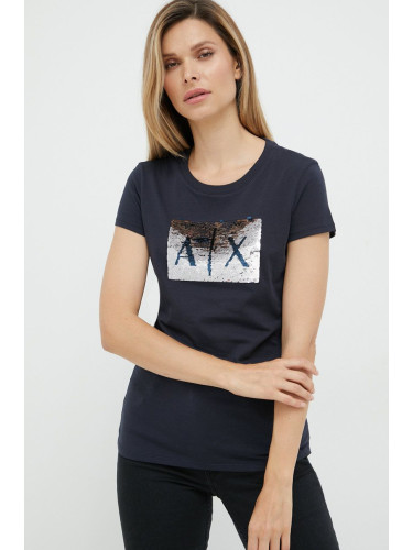 Памучна тениска Armani Exchange в тъмносиньо 8NYTDL YJ73Z