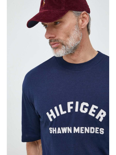 Тениска Tommy Hilfiger x Shawn Mendes мъжка в тъмносиньо с принт