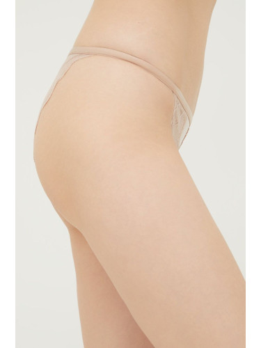 Бикини тип бразилиана Calvin Klein Underwear в бежово от полупрозрачна материя