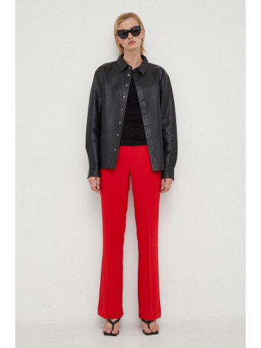 Панталони Herskind в червено със стандартна кройка, с висока талия