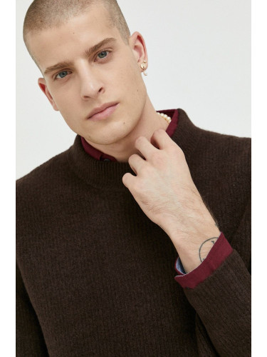 Пуловер с вълна Premium by Jack&Jones Raley мъжки в кафяво с ниско поло