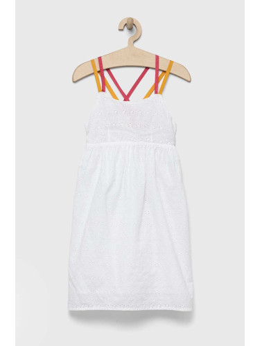 Детска памучна рокля Sisley в бяло среднодълъг модел разкроен модел