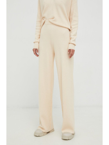 Панталон с вълна Calvin Klein в бежово със стандартна кройка, с висока талия