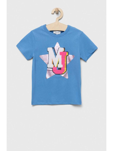 Детска памучна тениска Marc Jacobs в синьо