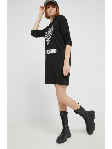 Памучна рокля Love Moschino в черно къс модел със стандартна кройка