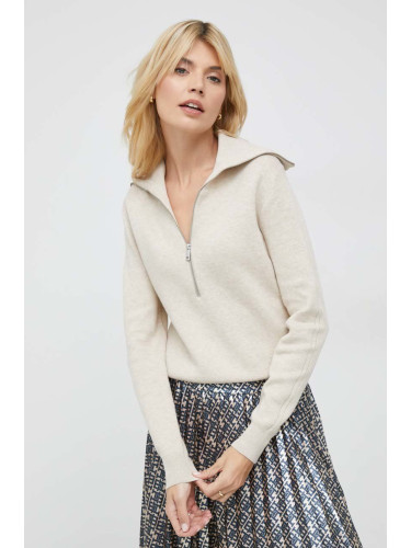 Пуловер с кашмир Calvin Klein дамски в бежово с поло