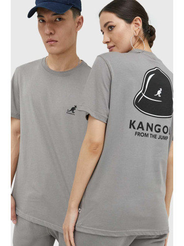 Памучна тениска Kangol в сиво с принт