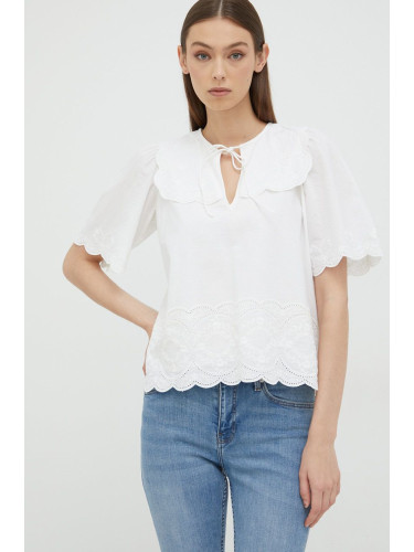 Памучна блуза Notes du Nord дамска в бяло с изчистен дизайн