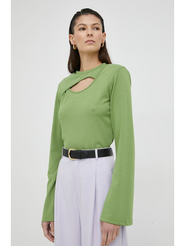 Блуза с дълги ръкави Gestuz Anka в зелено с ниско поло