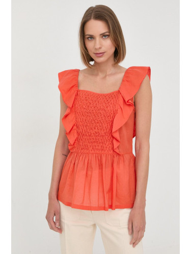 Памучна блуза Marella дамска в оранжево с изчистен дизайн
