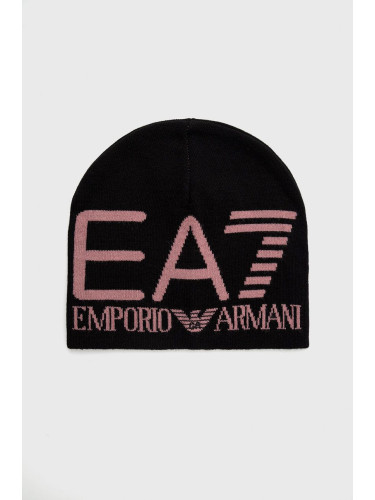 Шапка EA7 Emporio Armani в черно с фина плетка