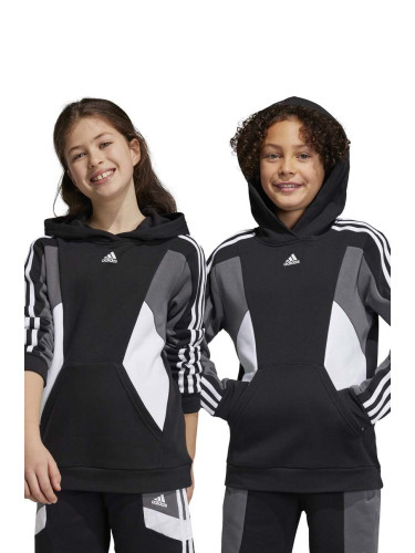 Детски суичър adidas U 3S CB HOODIE в черно с качулка с десен