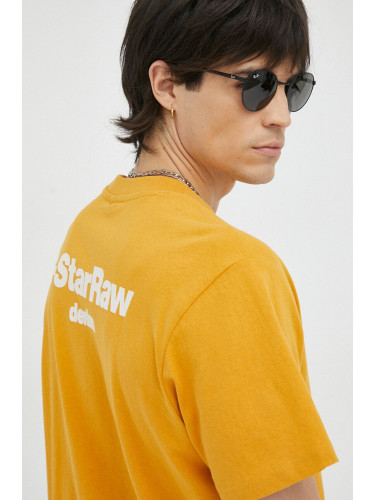 Памучна тениска G-Star Raw в оранжево с апликация