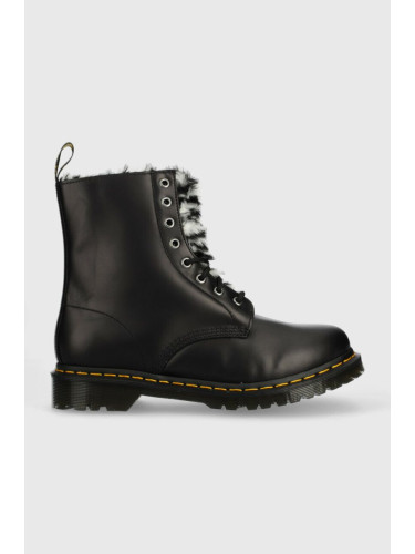 Кожени кубинки Dr. Martens 1460 Serena в черно с равна подметка с изолация DM27787001