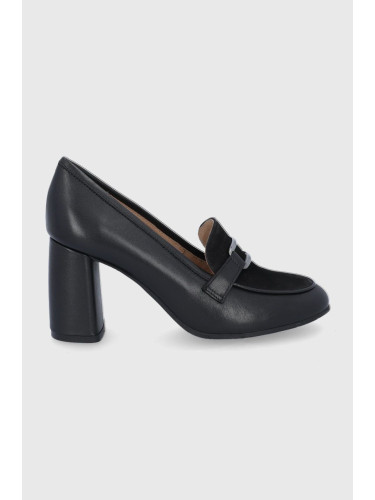 Кожени обувки с дебел ток Wojas дамски в черно с висок ток