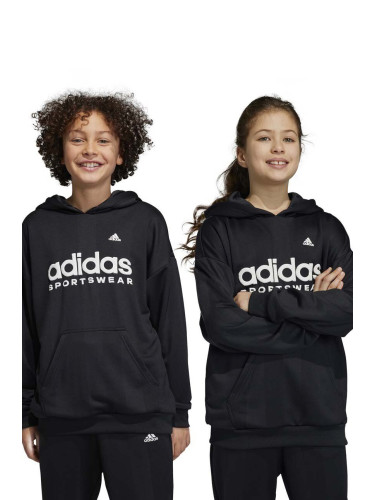 Детски суичър adidas FT в черно с качулка с принт