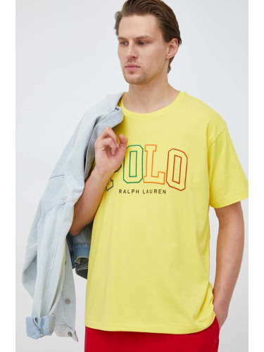Памучна тениска Polo Ralph Lauren в жълто с апликация