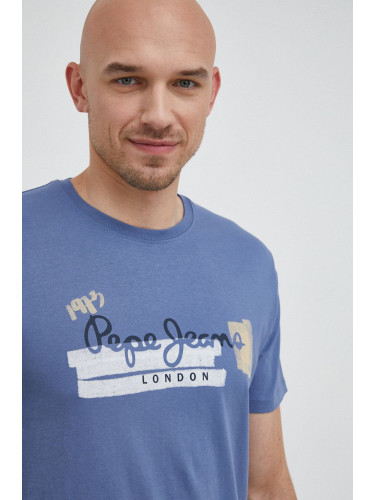 Памучна тениска Pepe Jeans Rafa в синьо с принт