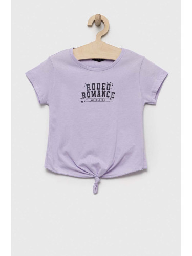 Детска памучна тениска Sisley в лилаво